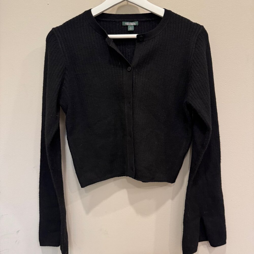 Wild Fable Black Ribbed Button Front Cropped Cardigan Sweater Size Small